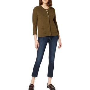 Sundance Olive Green LambsWool Blend Big Button Cropped Sweater Jacket Small